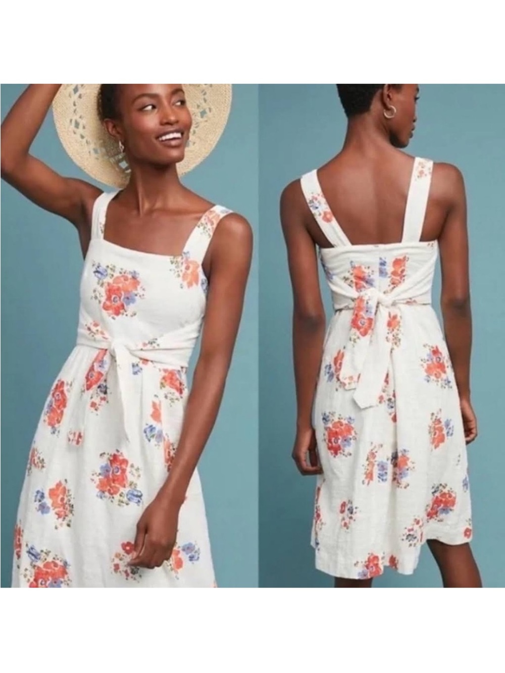 Anthropologie Meadow Rue Ingalls Tie-Waist Midi Dress In Floral 14 Cottagecore